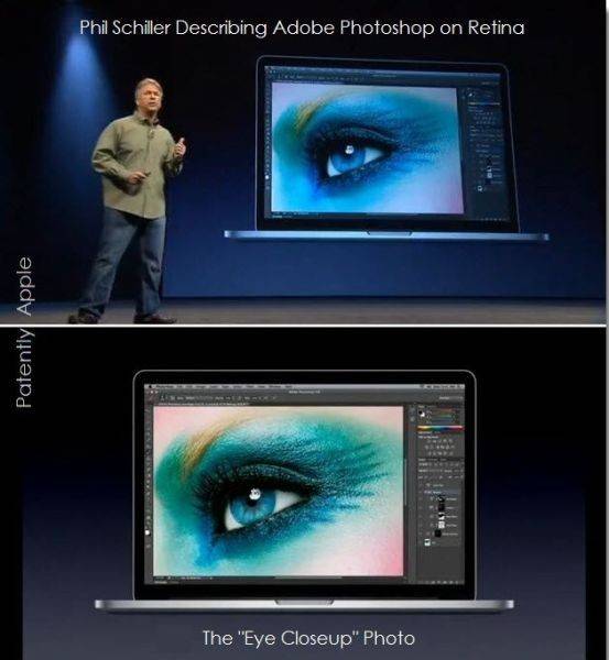 Sabine Liewalds Auge auf einem MacBook Pro (Bild: Patently Apple)