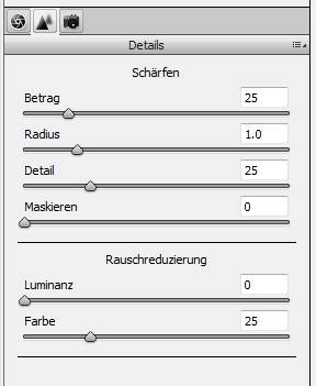 Schärfen beim RAW-Import