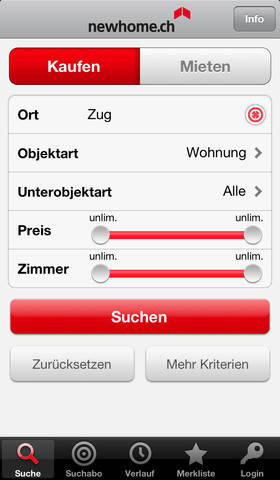 Für iOS-Nutzer ist eine newhome.ch-App verfügbar