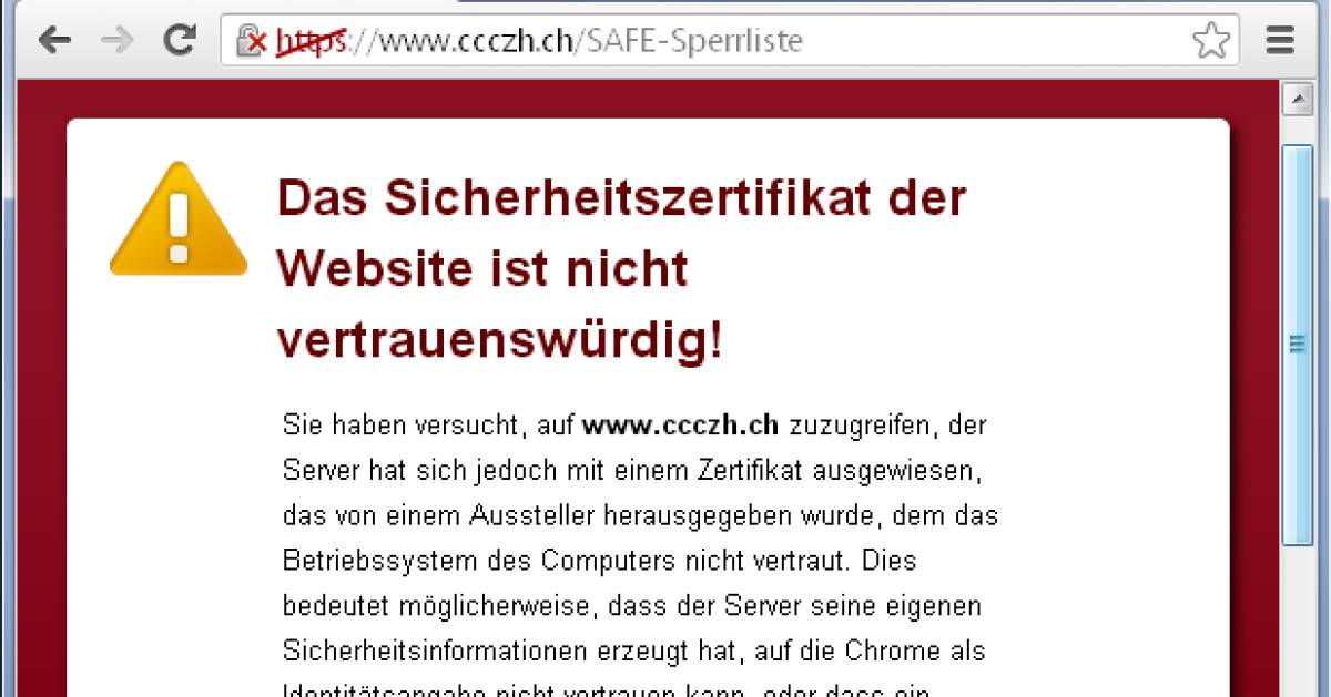Nicht vertrauenswürdige «https»Seiten pctipp.ch