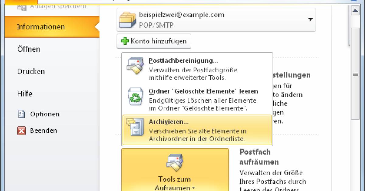 Outlook 2010: Mails archivieren - pctipp.ch