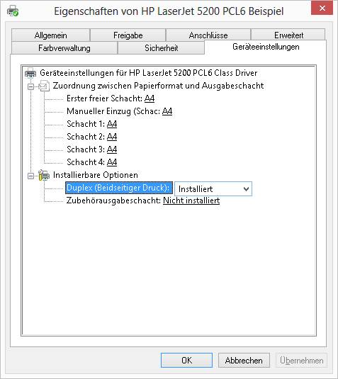 Ist die Duplexeinheit für den beidseitigen Druck überhaupt installiert/aktiviert?