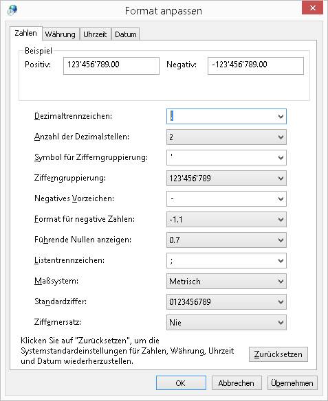 Dezimaltrennzeichen ändern