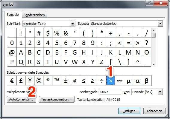 Das gewünschte Zeichen …