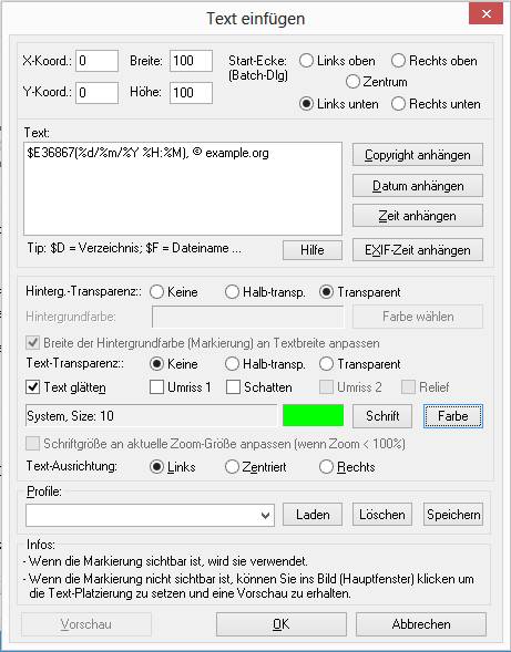 Fürs Beschriften mit Datum, Zeit und Quellenangabe
