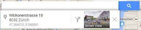Um Street View zu öffnen, klicken Sie auf den gewünschten Strassenabschnitt und in der Infobox auf Street View