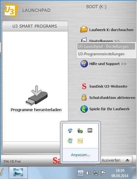Via U3-Systemtray-Icon deinstallieren
