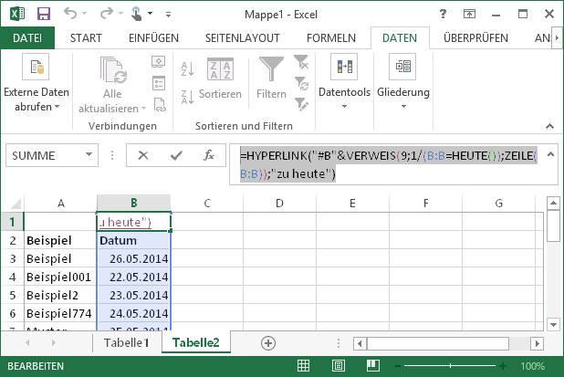 Excel Direkt Zu Aktuellem Datum Springen Pctipp Ch