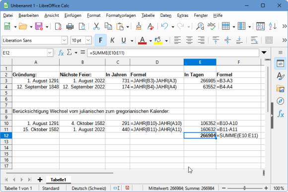 Die Berechnung in LibreOffice Calc