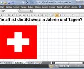 Schweizerkreuz in einer Excel-Datei und die Frage: Wie alt ist die Schweiz in Jahren und Tagen?