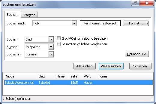 Daten per Suchfunktion finden