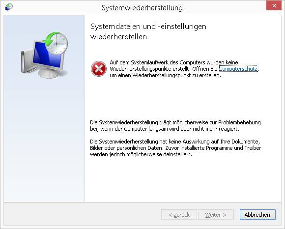 Die Wiederherstellungspunkte unter Windows 8.1 sind weg