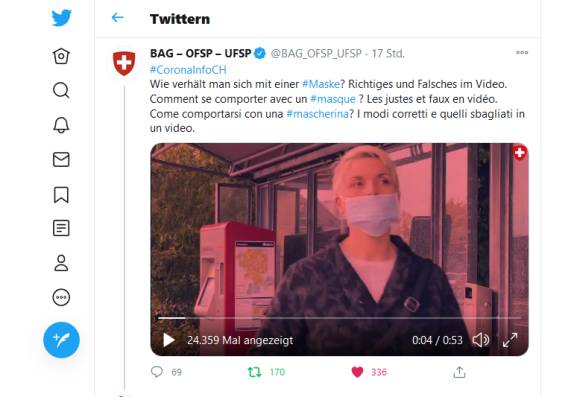 Twitter-Screenshot mit rötlich eingefärbtem Videobild