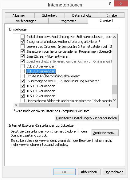 SSL aus- und TLS einschalten