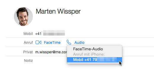 Wählen im Adressbuch von OS X