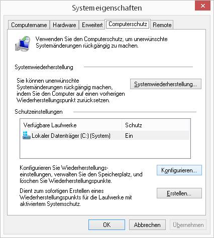 Wiederherstellungsfunktionen konfigurieren