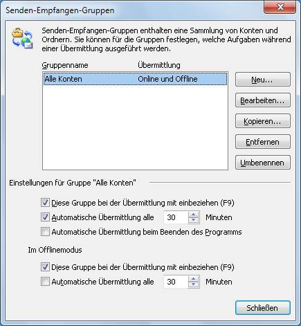 Die Übermittlungsgruppen in Outlook