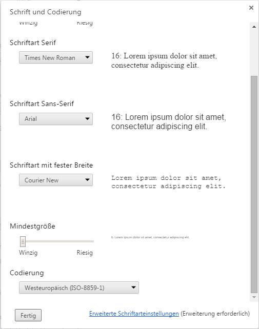 Chrome: Mindestschriftgrösse ändern