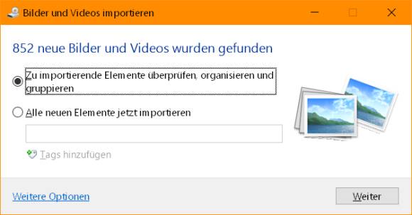 Dialog der Foto-Import-Desktop-App