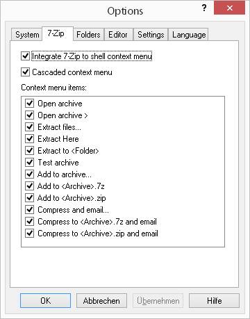 Etwa bei 7-Zip haben Sie umfangreiche Einstellungen zum Tunen der 7-Zip-eigenen Kontextmenü-Befehle