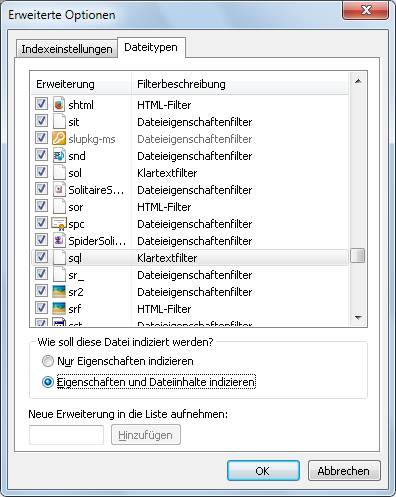 Welche Dateitypen soll Windows mit Inhalt indizieren?