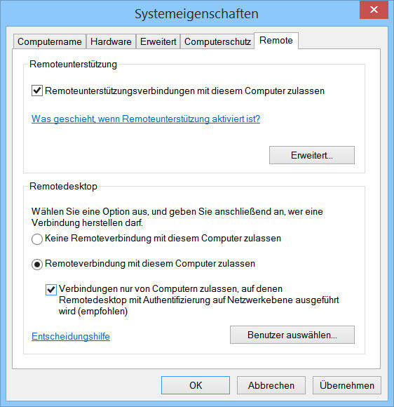 Stellen Sie sicher, dass die Remoteverbindung aktiviert ist (Bild)