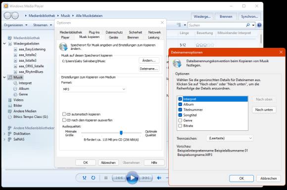 Windows Media Player und die Einstellungen