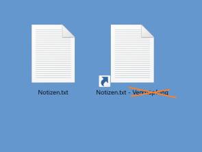 Screenshot Textdatei-Verknüpfung mit durchgestrichenem Verknüpfungstext