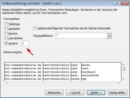 Anderes Trennzeichen wählen