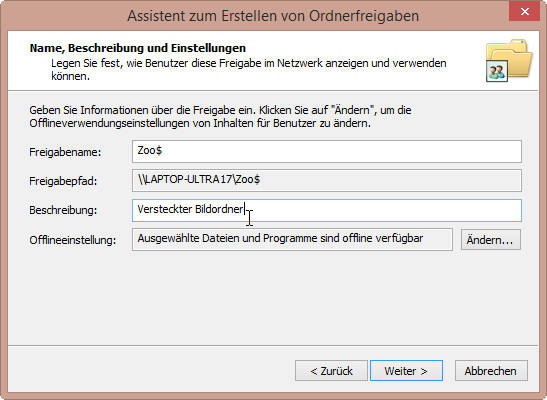 Dollarzeichen versteckt die Netzwerkfreigabe vor anderen