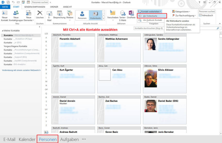 ExchangeKontakte exportieren und in iCloud importieren pctipp.ch