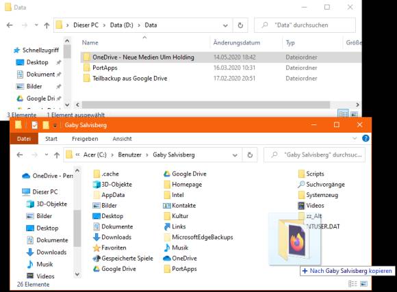 Kopieren oder verschieben Sie den OneDrive-Ordner