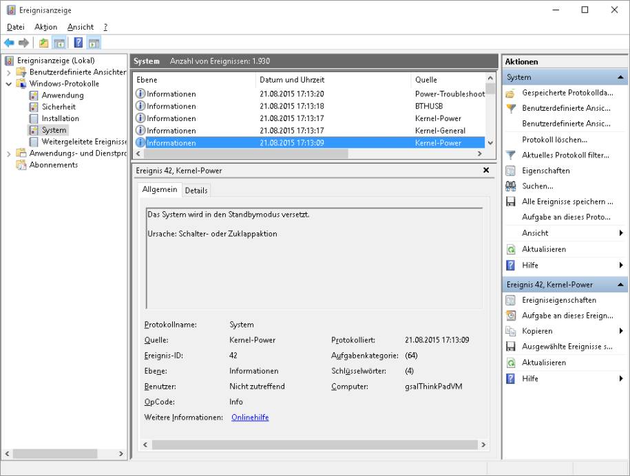 Windows 10 Notebook soll beim Zuklappen herunterfahren pctipp.ch