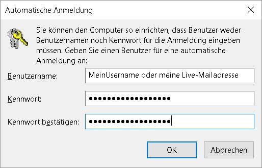 Geben Sie das gewünschte Konto an
