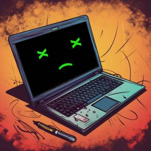 Comic-Darstellung eines defekten Laptops