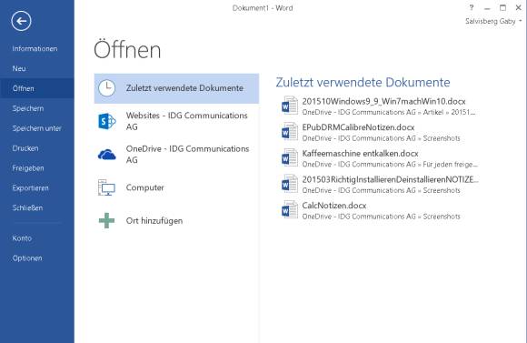 Der Öffnen-Dialog in Word