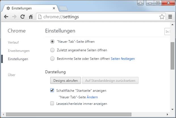 google chrome wo ist der home button