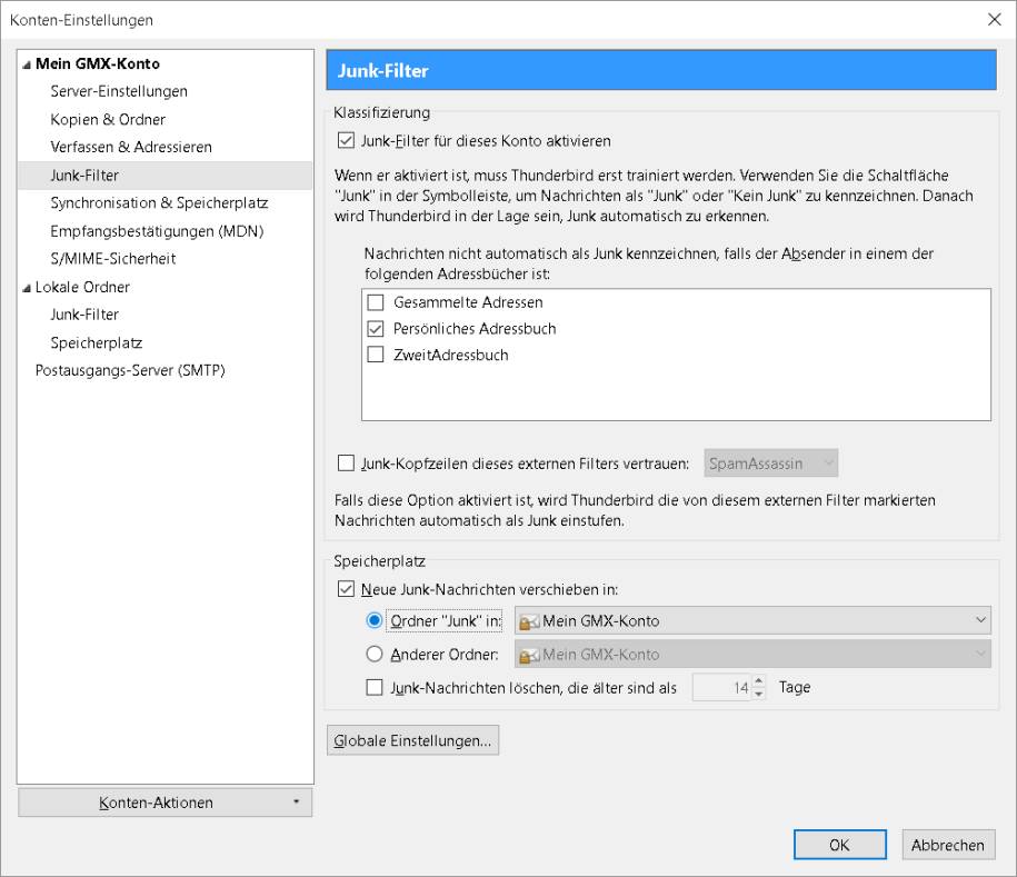 Jede Woche Ablehnen Breite thunderbird junk filter aktivieren Viele ...