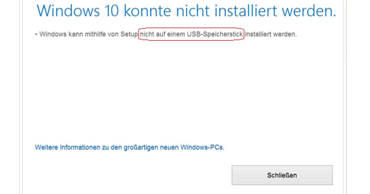 Windows 10 verweigert «Installation auf USBStick» pctipp.ch