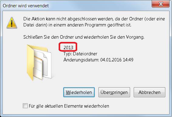 Der Ordner ist in Benutzung? Aber durch wen oder was?