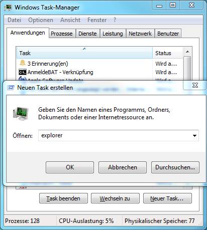 Eröffnen Sie den Prozess wieder und stossen Sie ihn über den Task Manager händisch an