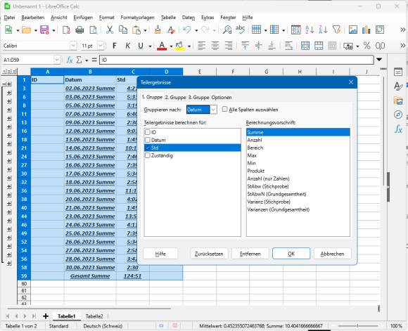 Dasselbe in LibreOffice Calc