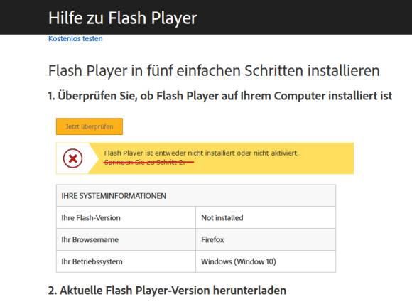 Flash-Player ist nicht installiert