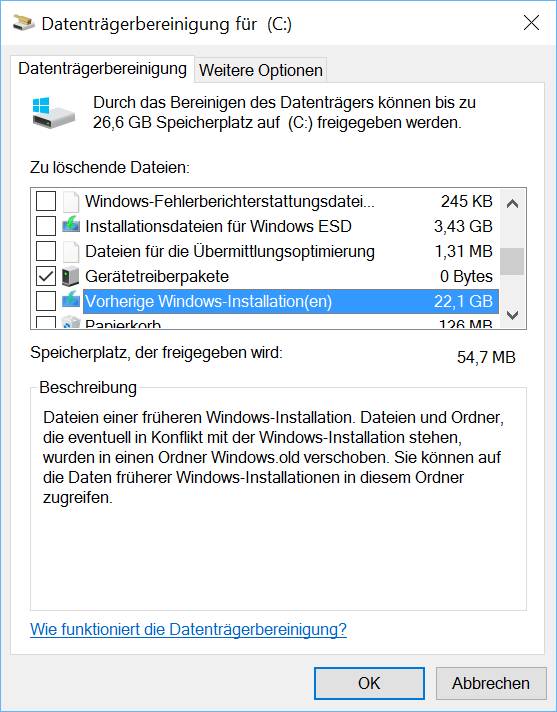 Eine alte Windows-Installation kann schnell über 20 GB Speicher auf einem SSD beanspruchen