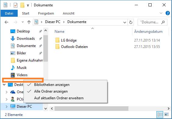 Klicken Sie mit der rechten Maustaste in den im Bild orange markierten Bereich