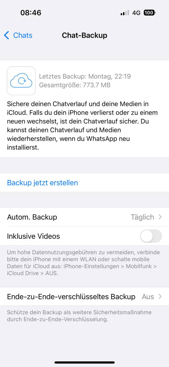 Screenshot der Chat-Backup-Funktion