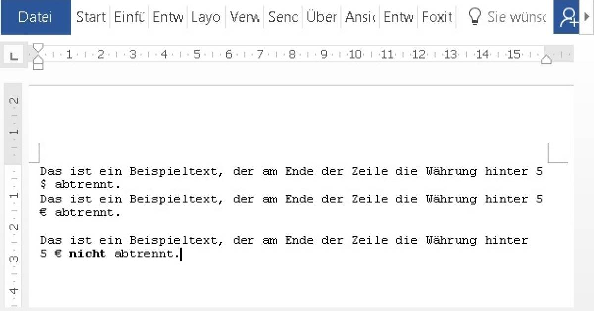 Word und €Zeichen nicht vom Betrag trennen pctipp.ch