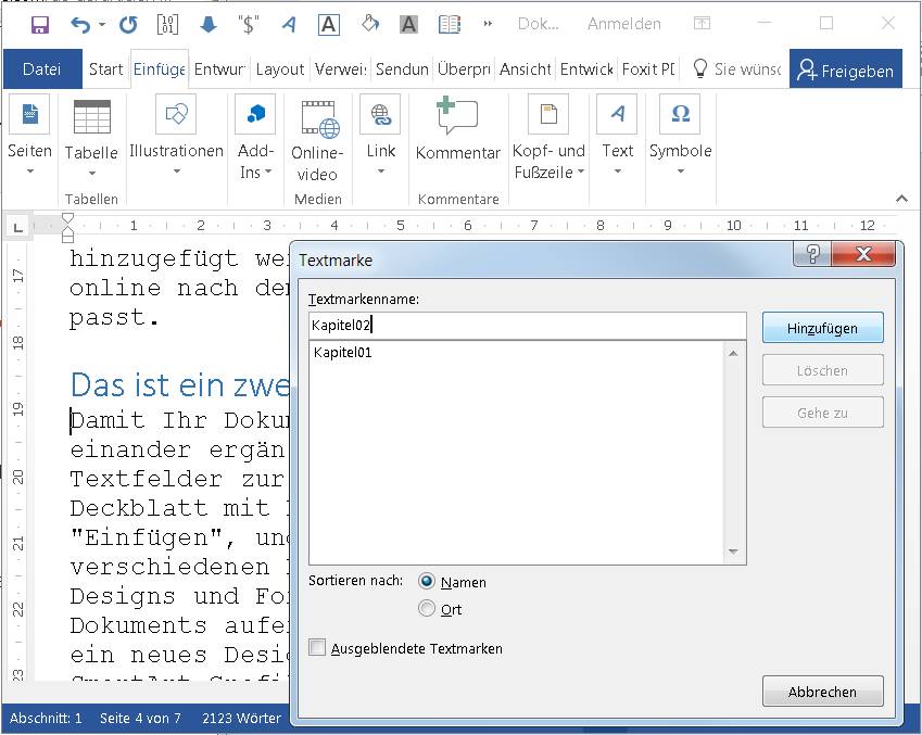Word Textmarken und Verweise pctipp.ch