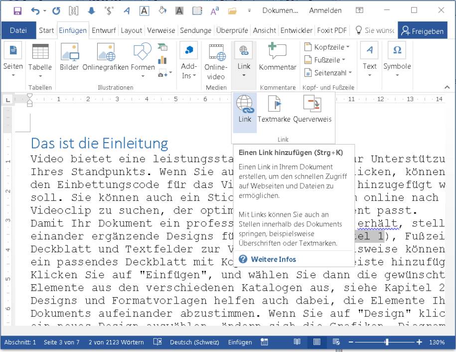 Word Textmarken und Verweise pctipp.ch