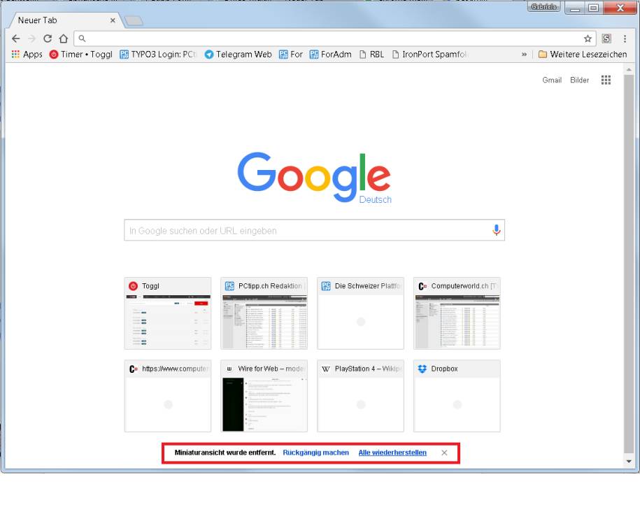 chrome miniaturansicht versehentlich